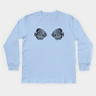 Discus Fish in Love - hand drawn cute fish lovers design Kids Long Sleeve T-Shirt